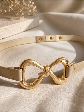 Vintage Gold Bow Belt | Cream Leather Waist Belt | Minimal Chic